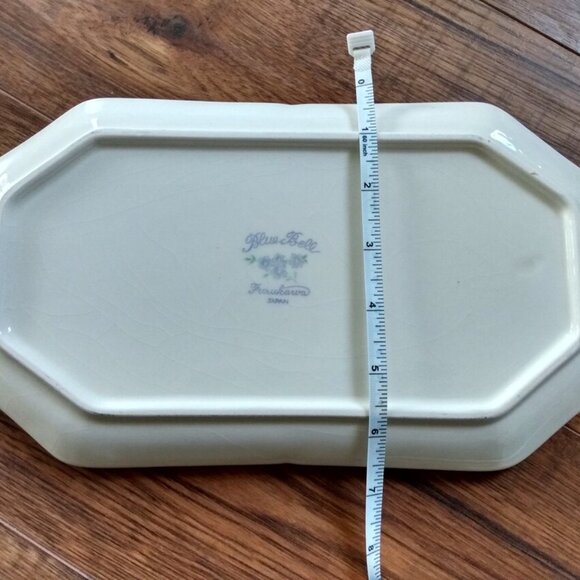 Vintage Blue Bell Flower Ceramic Tray Furukawa Japan Rectangular 12"x6.5" - Picture 10 of 12